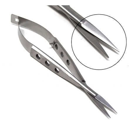 Spring Stitch Micro Scissors 4.5 Straight, Fenestrated Flat Handle